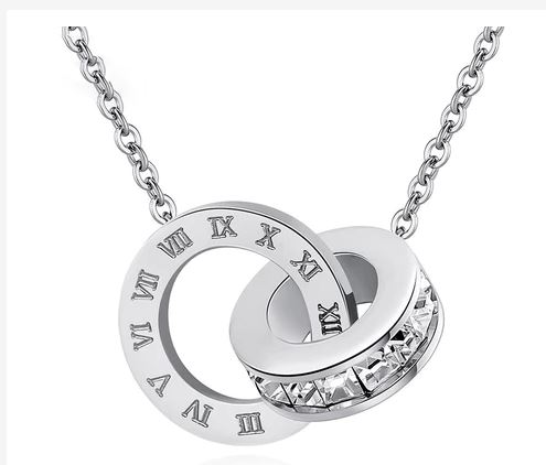 Colar Elegante Com Algarismos Romanos , Diamante Completo , Aço Inoxidável Geométrico - Imagem 3